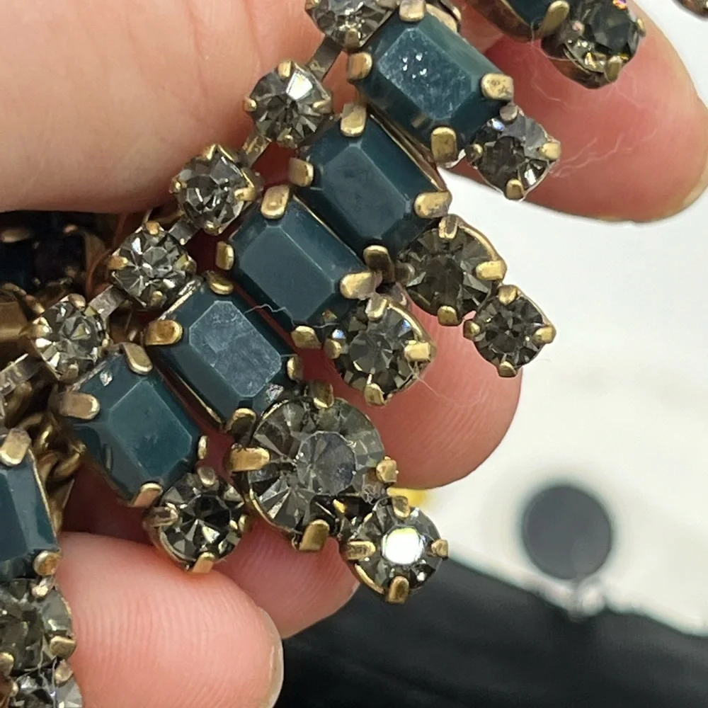 J. Crew‎ Gold Toned Dark Gray Rhinestones Edgy Statement Necklace
